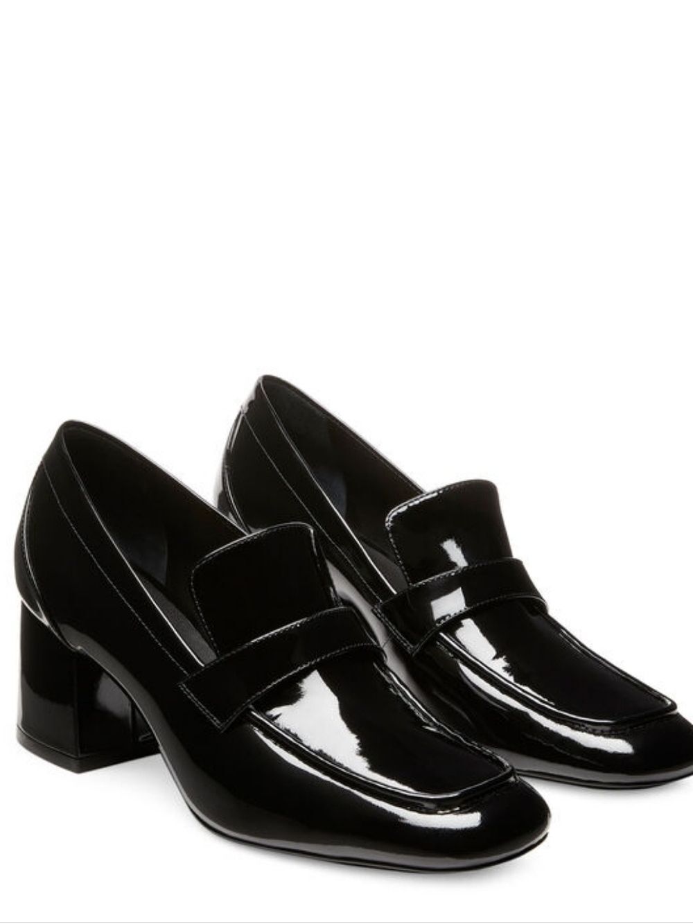 Black Patent Block Heel Loafers - Women's Fashion Pump